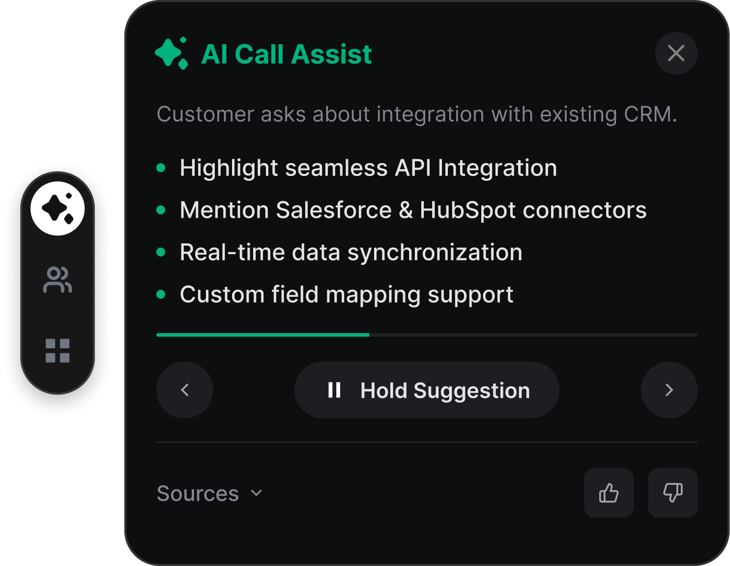 HappyFox AI Call Assist highlighting conversation points and suggested responses