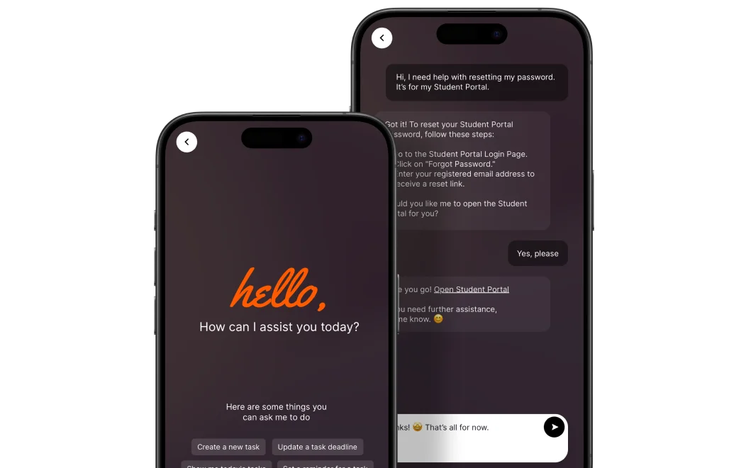 HappyFox Chatbot mobile conversations with a password-reset handoff