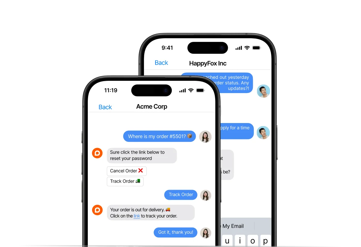 HappyFox Chatbot answering customer questions in mobile messaging conversations