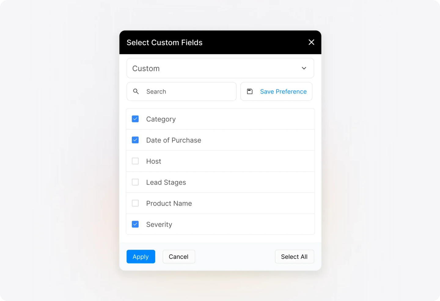 Conceptual illustration: Select and Visualize Up to 20 Custom Fields
