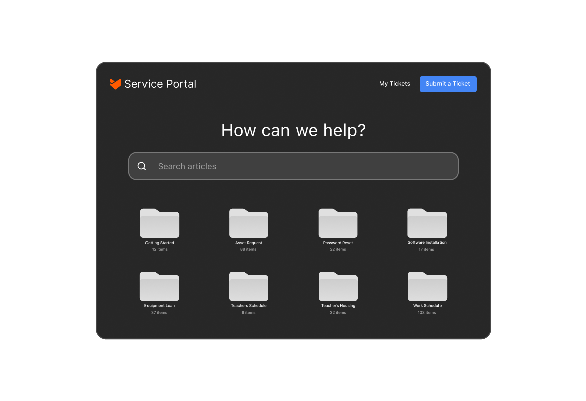 Conceptual illustration: HappyFox requester-facing service portal