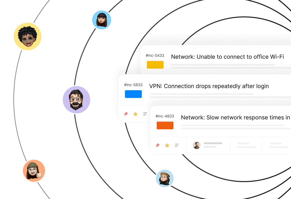 Conceptual illustration: HappyFox incident collaboration workspace