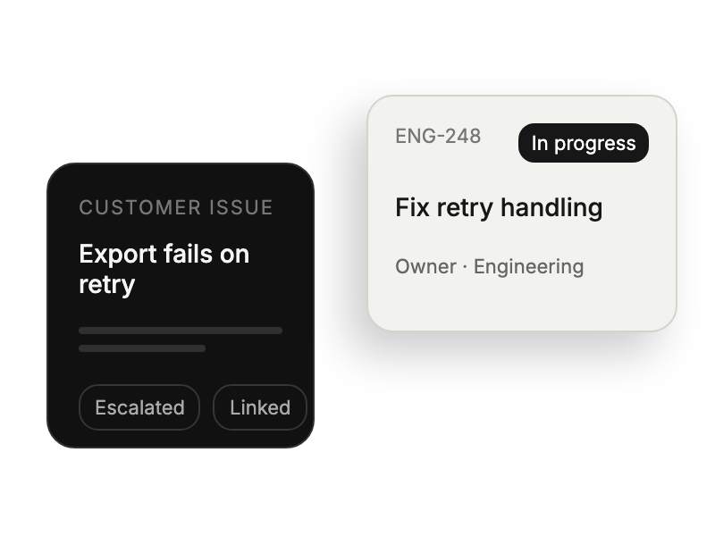 Customer support issue linked to an engineering work item.