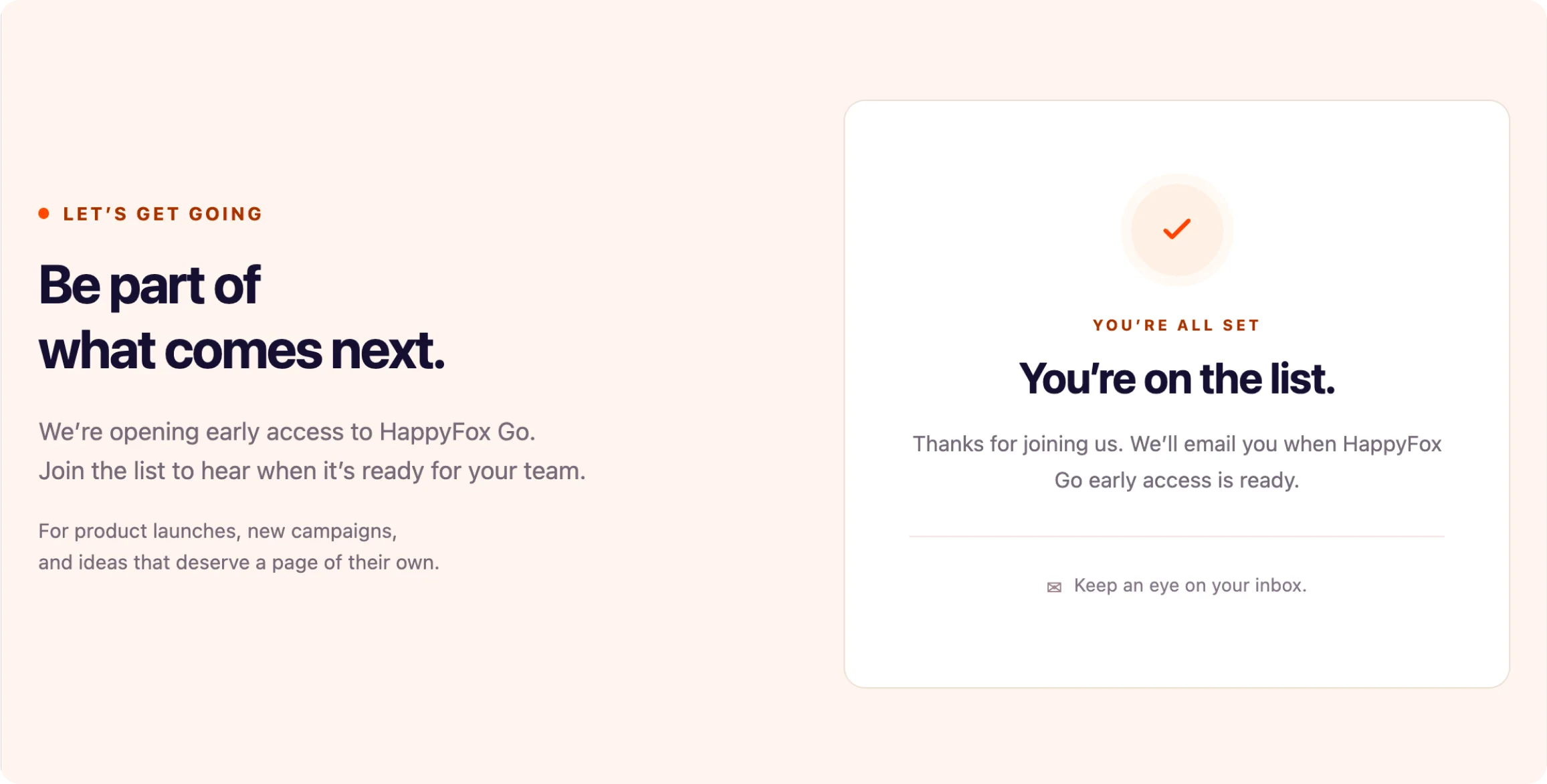 HappyFox Go successful early-access signup confirmation