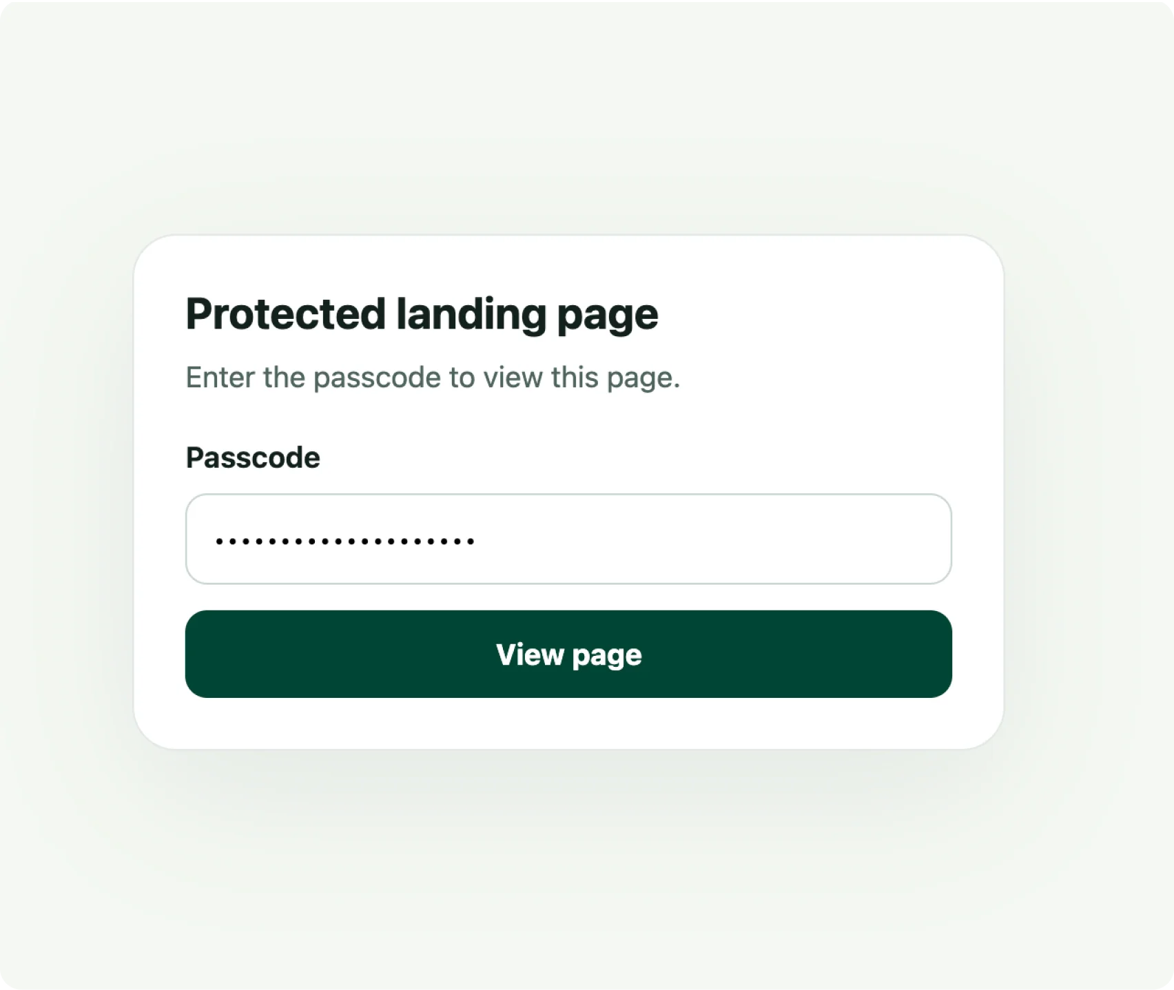 Go protected landing page gate with a masked passcode field