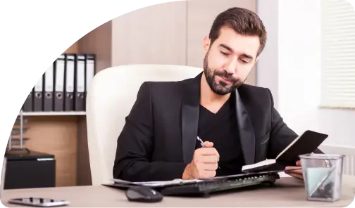Business leader reviewing performance information