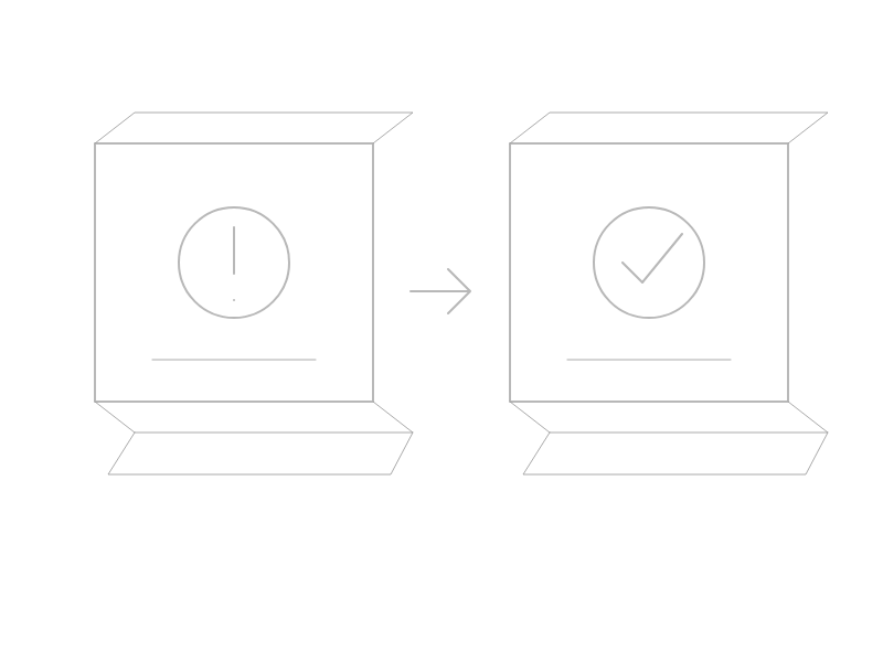 Employee laptop moving from an issue state to resolved by IT support.