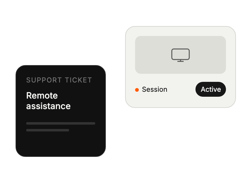 Support ticket paired with an active remote assistance session.