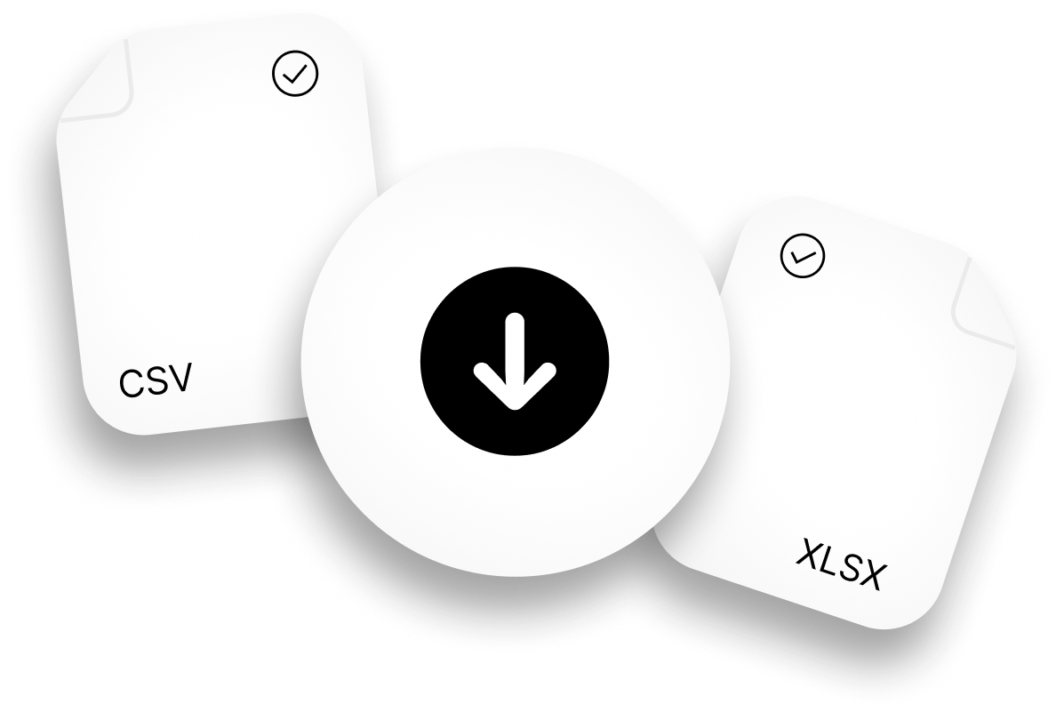 Illustration of downloadable CSV and XLSX reports.