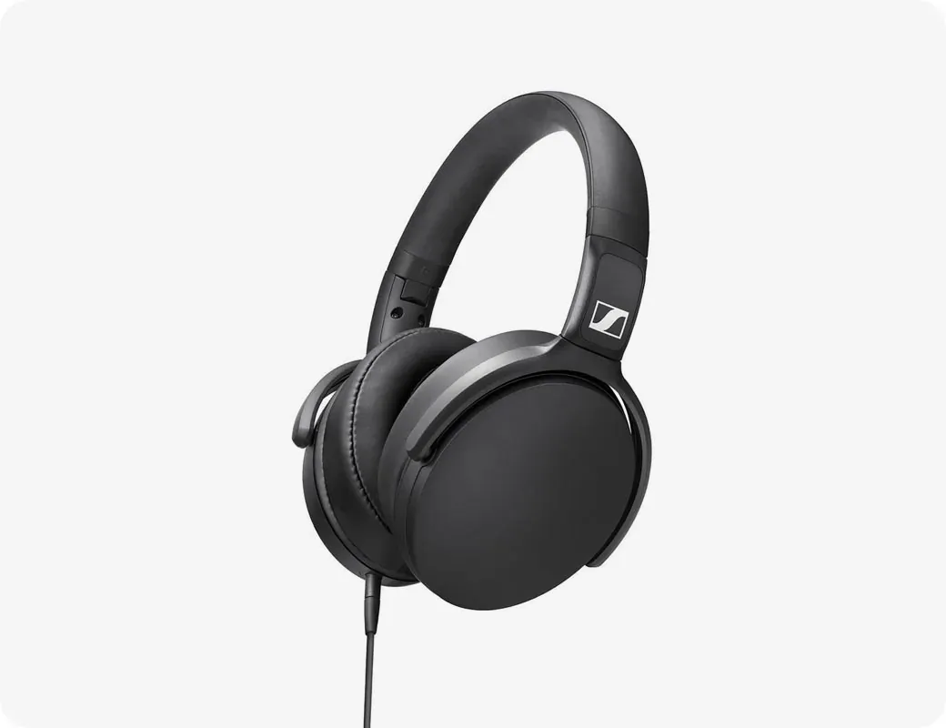 Black Sennheiser over-ear headphones.