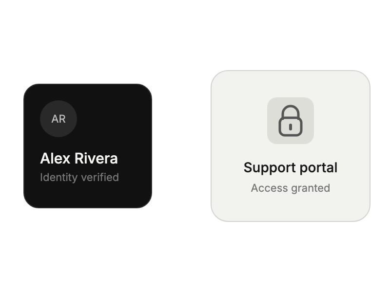 Verified identity credential beside an unlocked support portal.