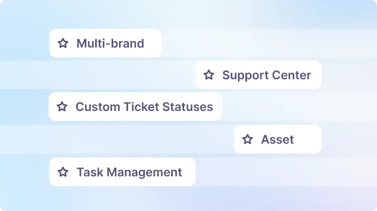 Conceptual illustration of multi-brand support, custom statuses, assets and tasks.