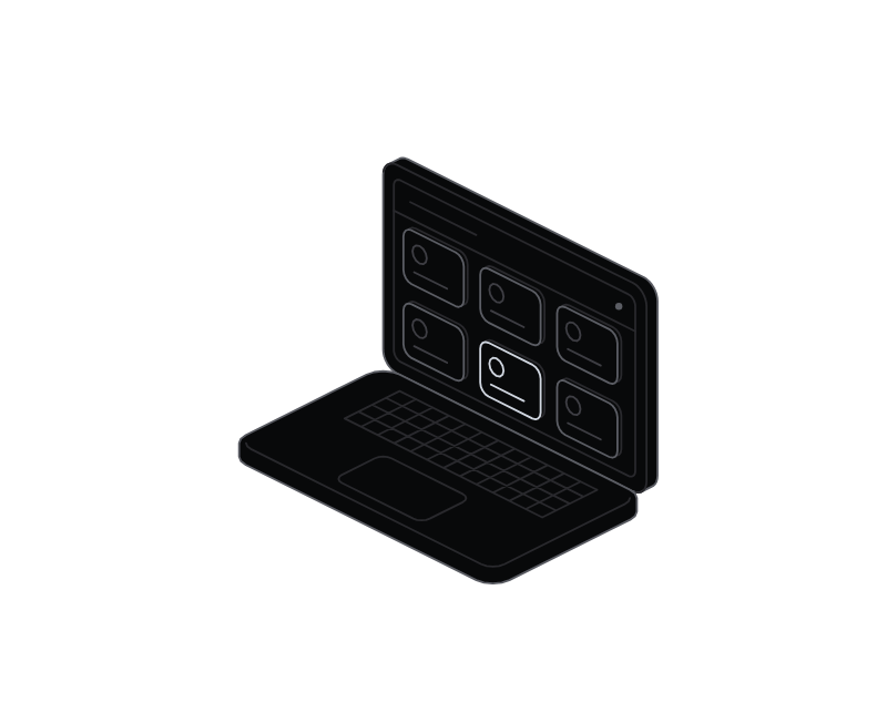 A laptop with a self-service portal and employee request tiles.