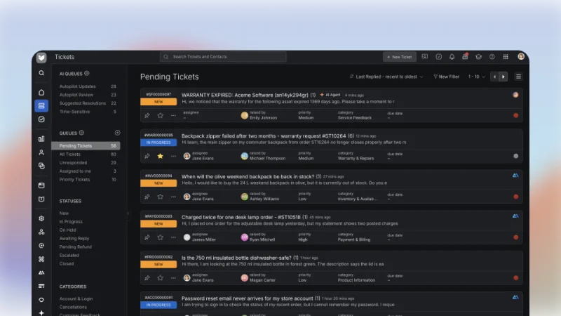 HappyFox Help Desk pending-ticket queue