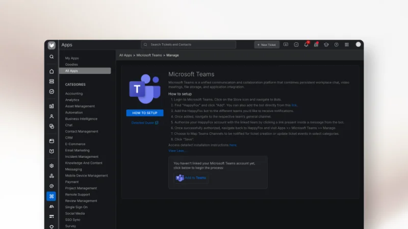 Microsoft Teams integration setup in HappyFox Help Desk