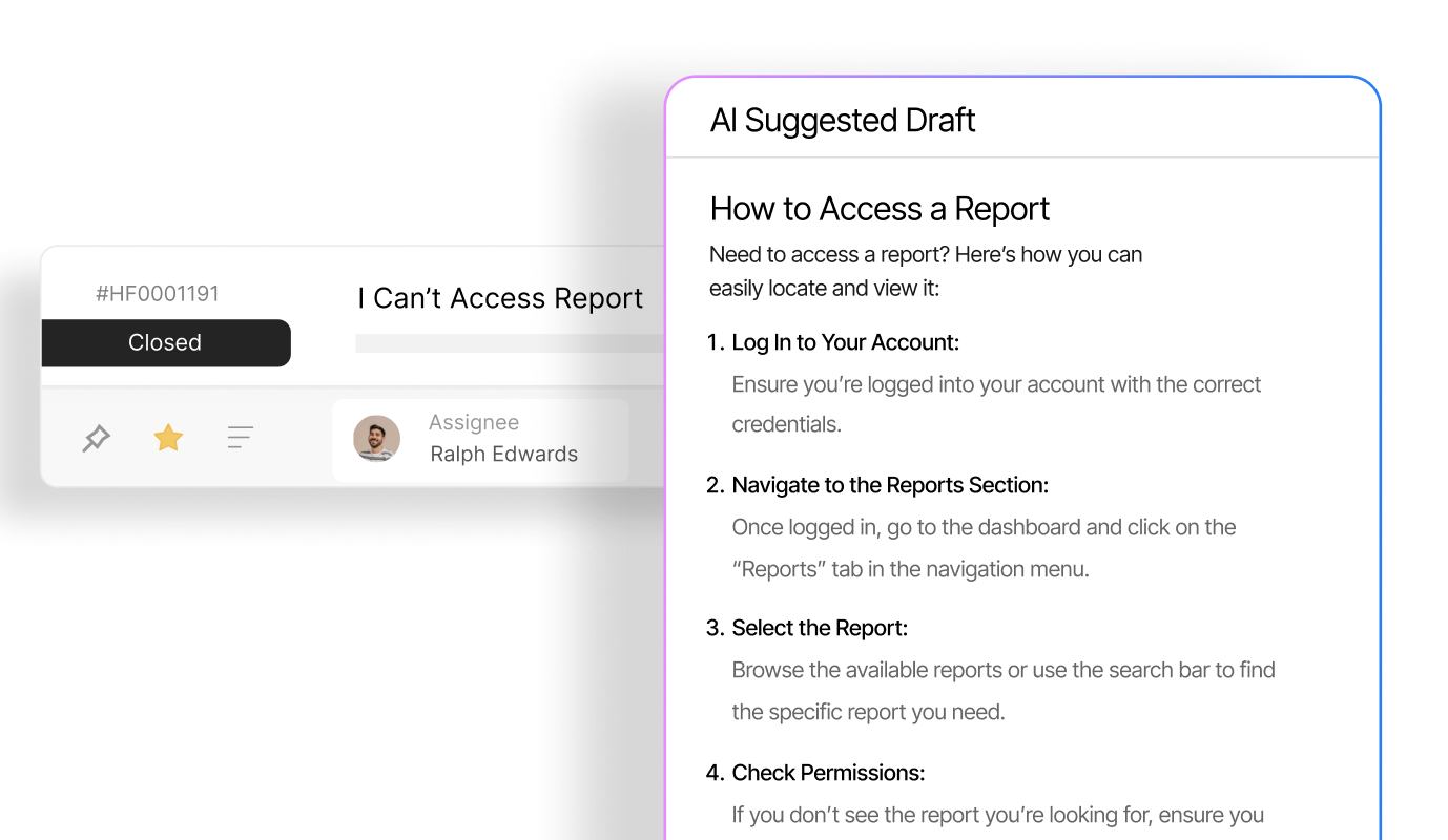 HappyFox AI Knowledge drafting an article from a resolved support ticket