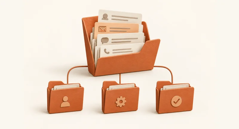An open case folder linking customer correspondence and related records.