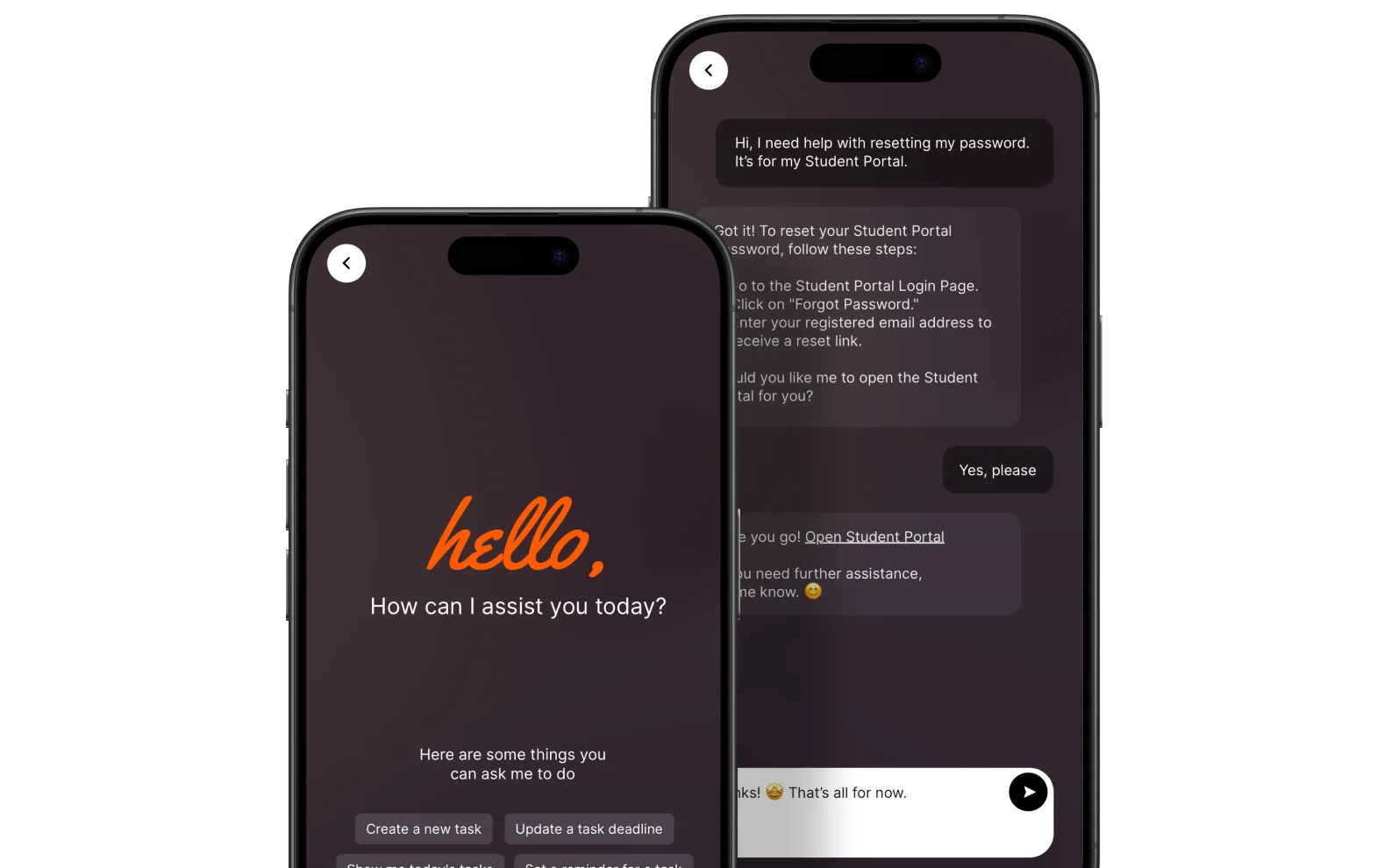 HappyFox Chatbot mobile conversations with a password-reset handoff