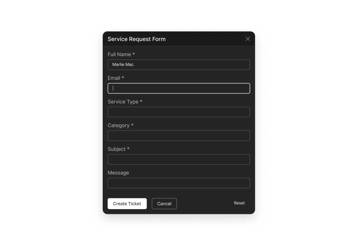 Conceptual illustration: HappyFox customizable service request form