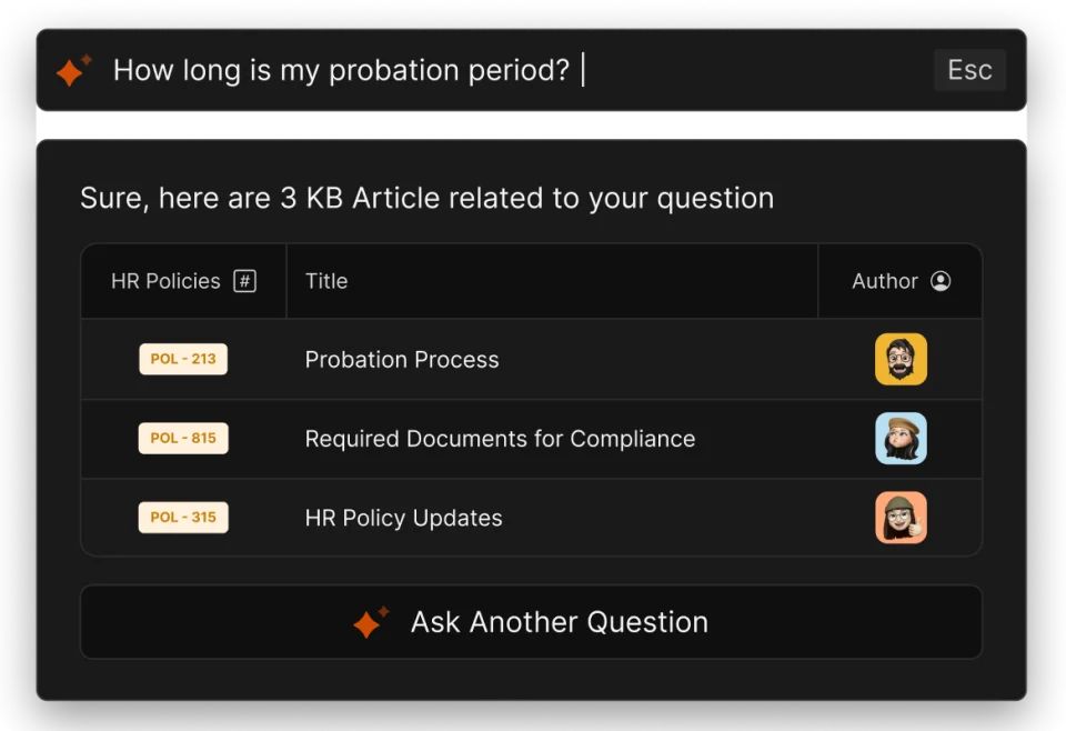 Assist AI returning approved HR policy articles for an employee probation question