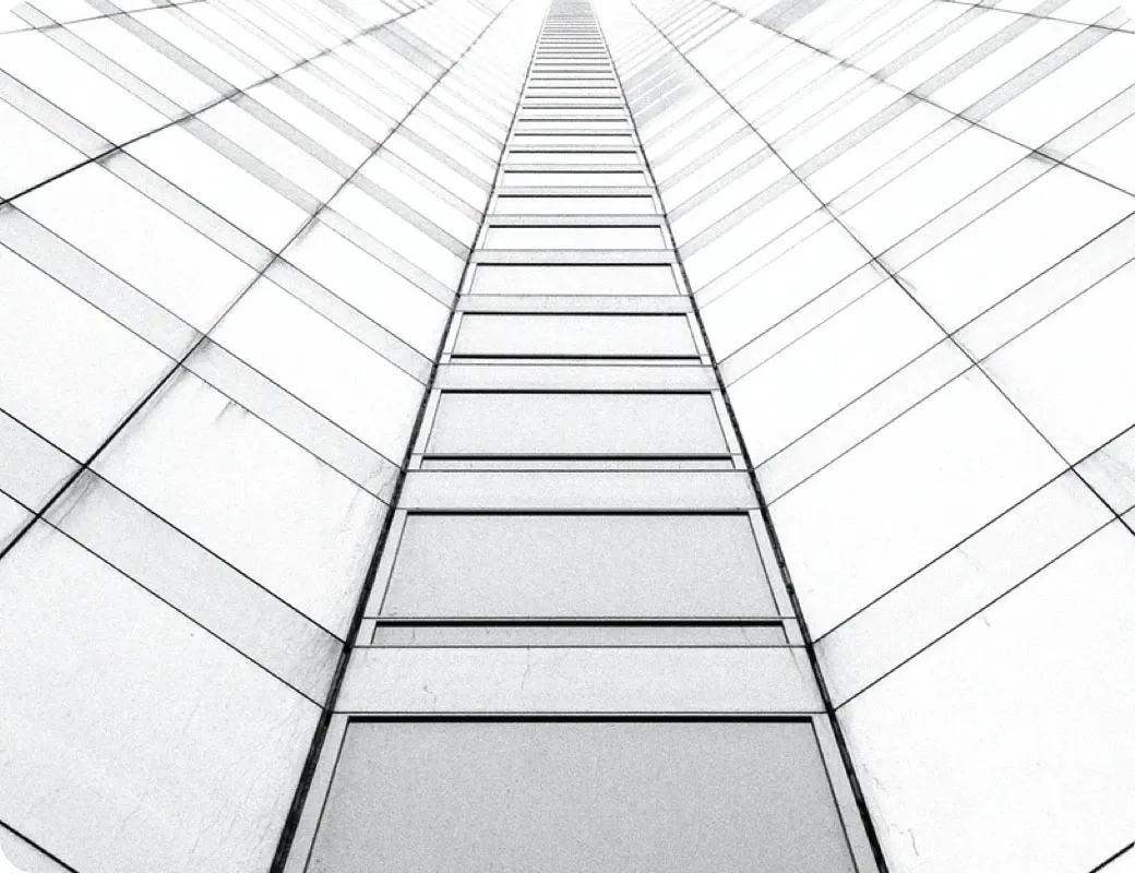 Looking upward through the structure of a modern building.